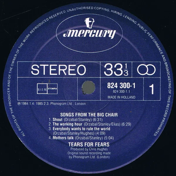 Vinilo: Tears For Fears, Songs From The Big Chair - LP