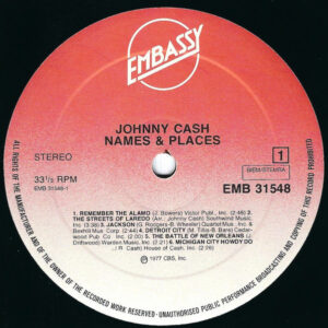 Johnny Cash, Names And Places - LP: imagen 3