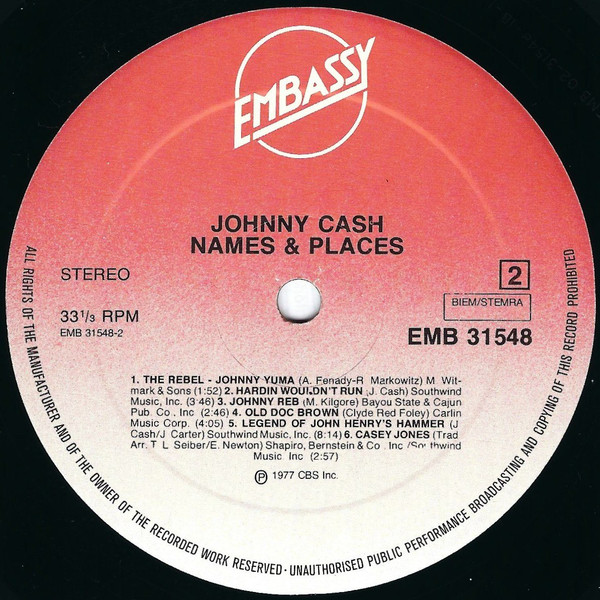 Johnny Cash, Names And Places - LP