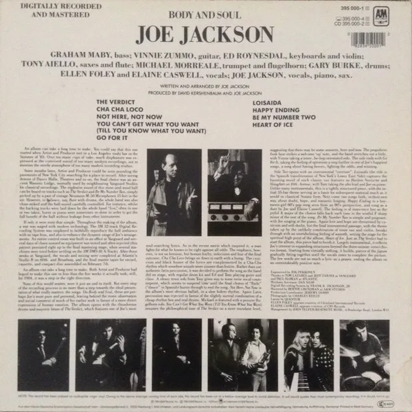 Joe Jackson, Body And Soul - LP