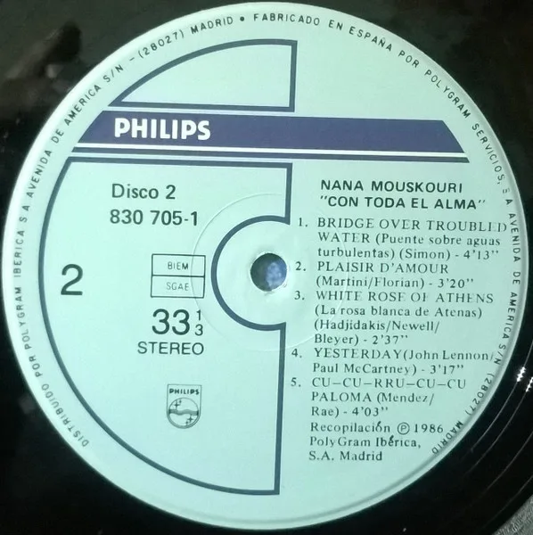 Nana Mouskouri, Con Toda El Alma - LP