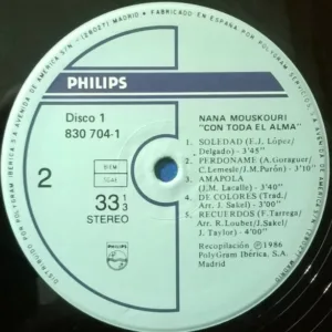 Nana Mouskouri, Con Toda El Alma - LP: imagen 4