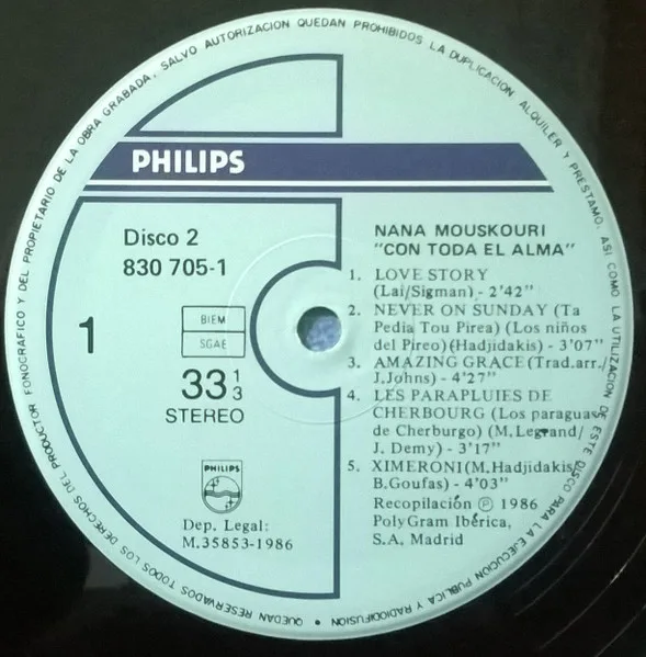 Nana Mouskouri, Con Toda El Alma - LP