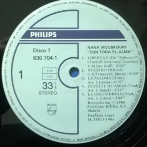 Nana Mouskouri, Con Toda El Alma - LP: imagen 3