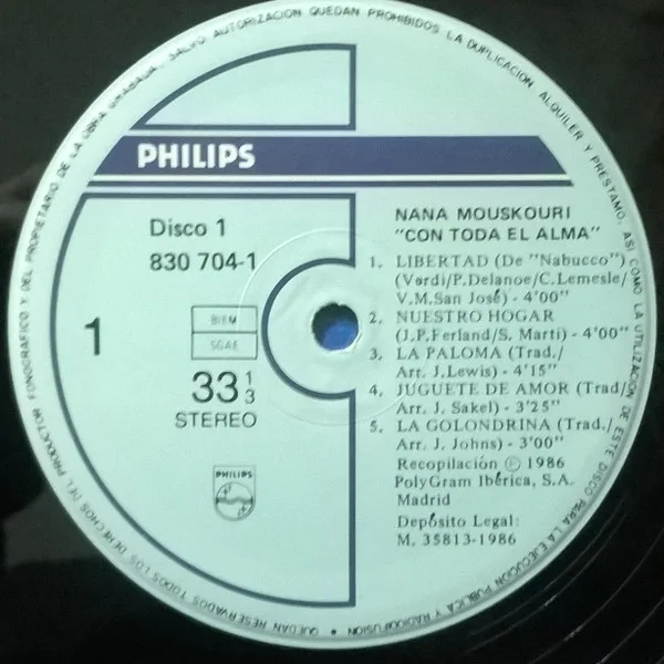 Nana Mouskouri, Con Toda El Alma - LP
