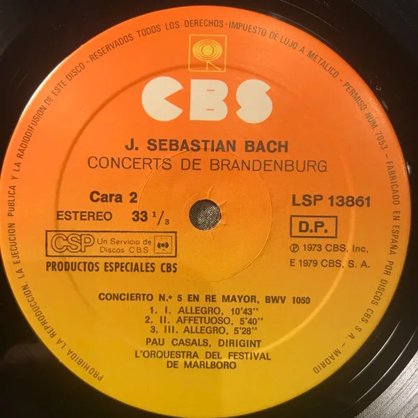 Pau Casals / J. Sebastian Bach, Conciertos De Brandeburgo - LP